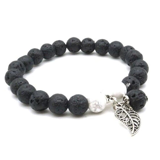 Black and White Feather Charm Essential Oil Bracelet